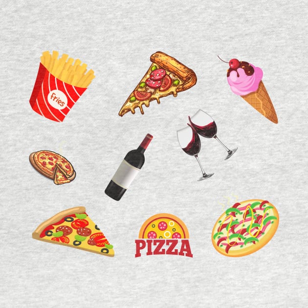 Pizza, Wine, Ice Cream and French Fries Set Designs Value Pack by IlanaArt